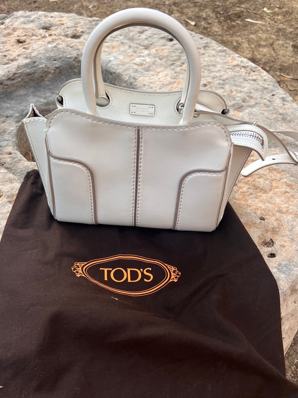 TOD'S White Leather Mini Satchel with Top Handles - Picture 3 of 9